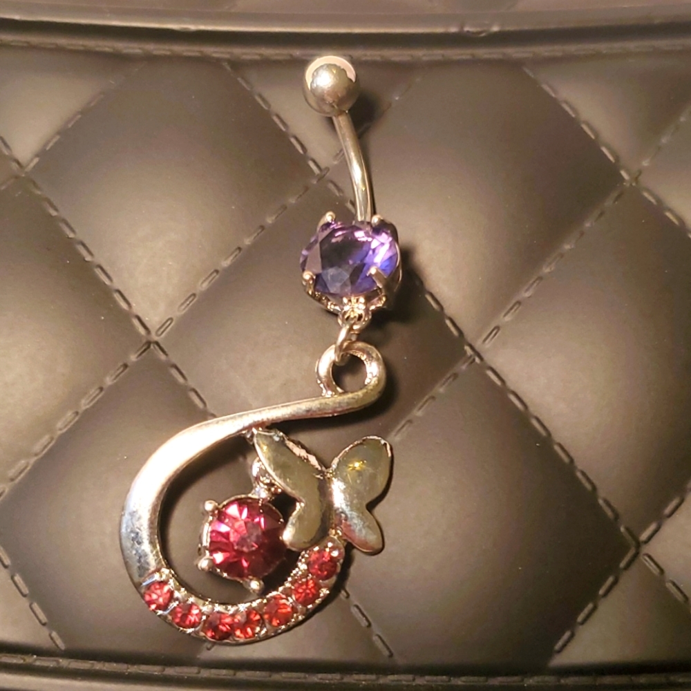 Belly button ring stainless steel jeweled with butterfly New!